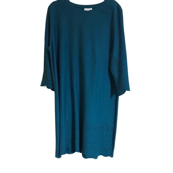 J. Jill Pacific Teal Eyelet Trimmed Cotton Dress Size Large - Picture 5 of 10